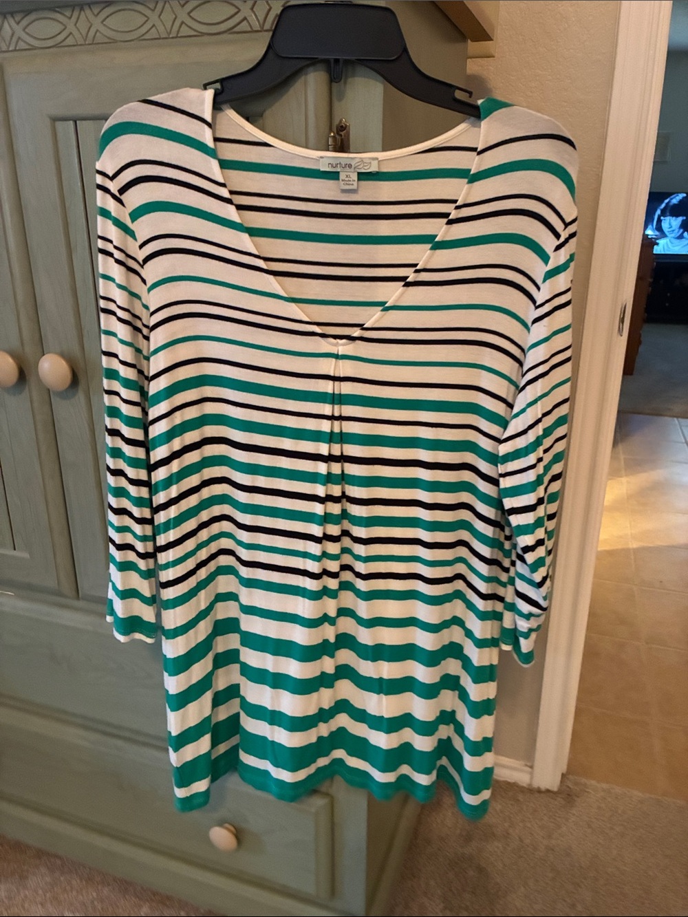 Nurture by Lamaze Teal, White & Black Striped V-Neck Tunic